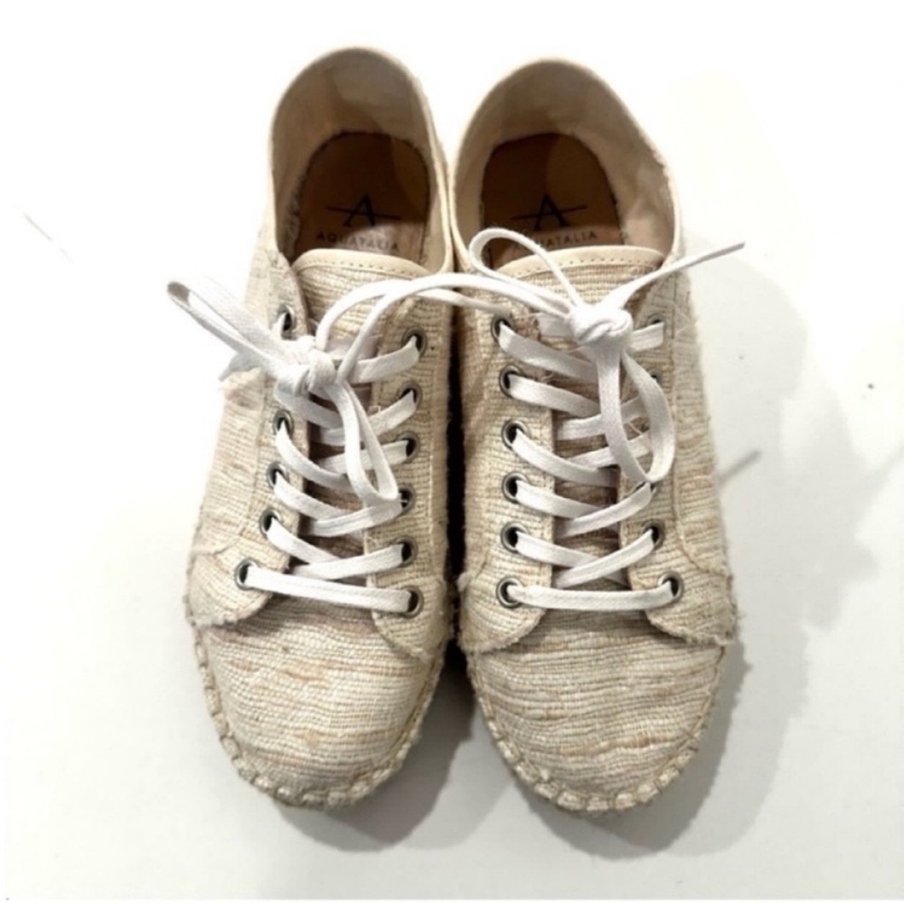 Aquatalia Flyn Cream low top lace up flatform espadrille sneakers 5 EUC - Picture 5 of 8